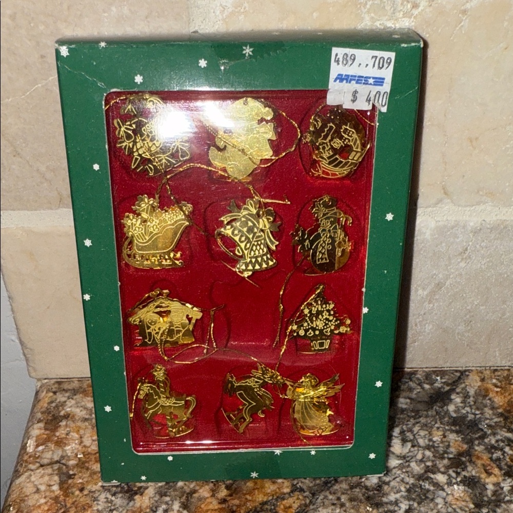11 PC Vintage Midwest of Cannon Falls Miniature Gold Christmas Ornaments Set